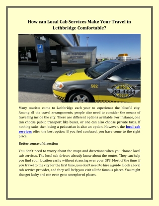 How local cab services can make your travel in Lethbridge comfortable
