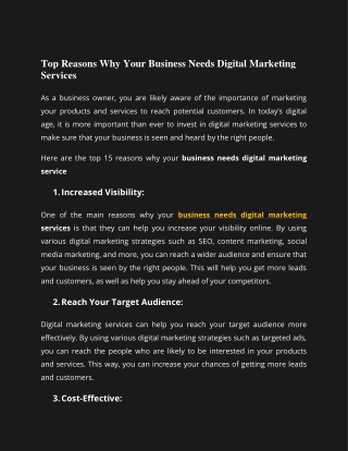 Top Reasons Why Your Business Needs Digital Marketing Services