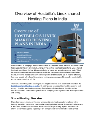 Overview of Hostbillo’s Linux shared Hosting Plans in India