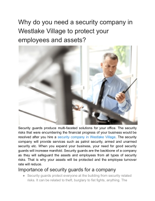 Why do you need a security company in Westlake Village to protect your employees and assets