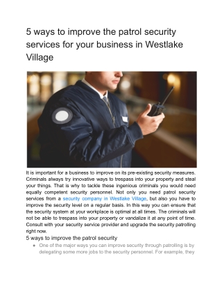 5 ways to improve the patrol security services for your business in Westlake Village