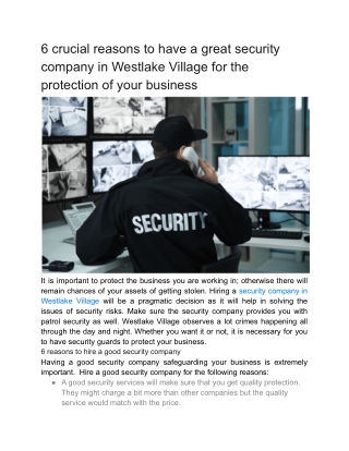 6 crucial reasons to have a great security company in Westlake Village for the protection of your business