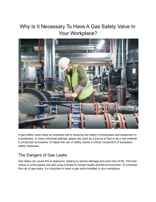 Importance of a Gas Safety Valve in a Workplace