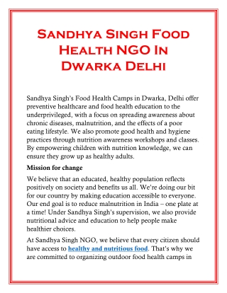 Sandhya Singh Food Health NGO In Dwarka Delhi