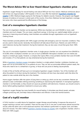 Why You Should Focus on Improving hyperbaric chamber vt