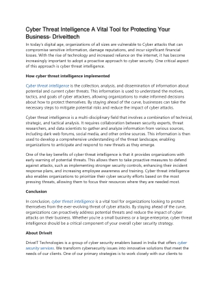 Cyber Threat Intelligence A Vital Tool for Protecting Your Business- Driveittech