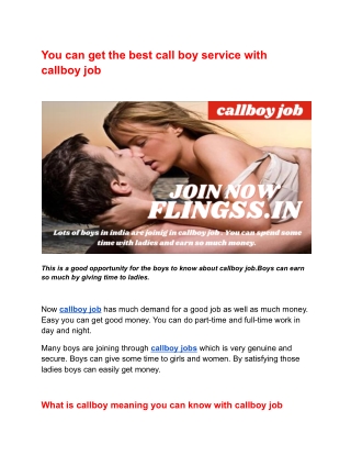 You can get the best call boy service with callboy job