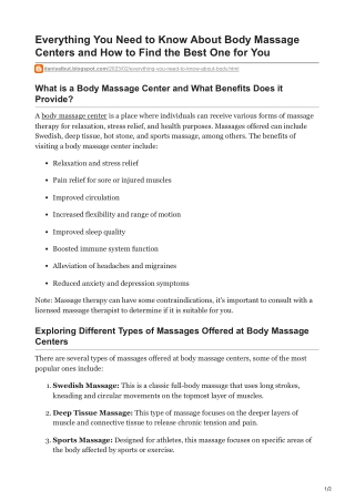 Everything You Need to Know About Body Massage Centers and How to Find the Best One for You