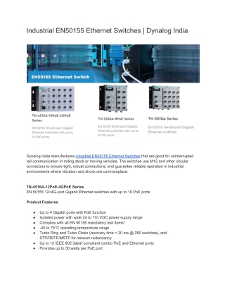 Industrial EN50155 Ethernet Switches - Dynalog India