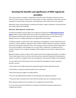 Knowing the benefits and significance of NDIS registered providers