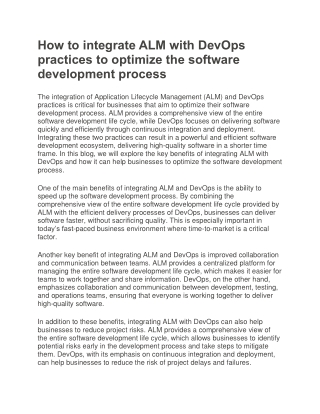 How to integrate ALM with DevOps practices to optimize the software development