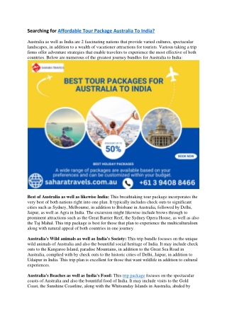 Searching for Affordable Tour Package Australia To India?