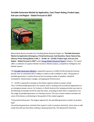Global Portable Generator Market Research Report 2022-2027