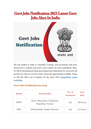 Govt Jobs Notification 2023 Latest Govt Jobs Alert In India