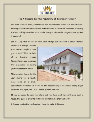 Top 4 Reasons for the Popularity of Container Homes?