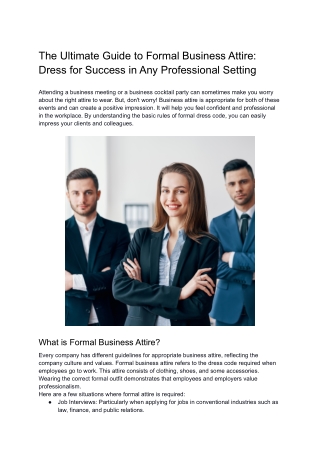 The Ultimate Guide to Formal Business Attire Dress for Success in Any Professional Setting