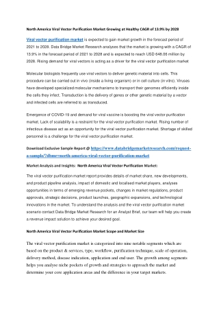 North America Viral Vector Purification Market Growing at Healthy CAGR of 13.9 by 2028