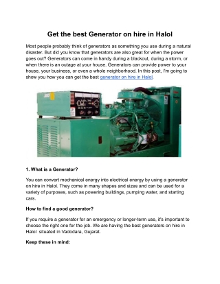 generator on hire in halol