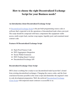 How to choose the right Decentralized Exchange Script for your Business needs