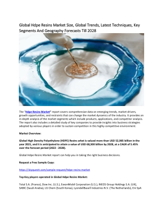 Global Hdpe Resins Market Size, Global Trends, Latest Techniques, Key Segments.