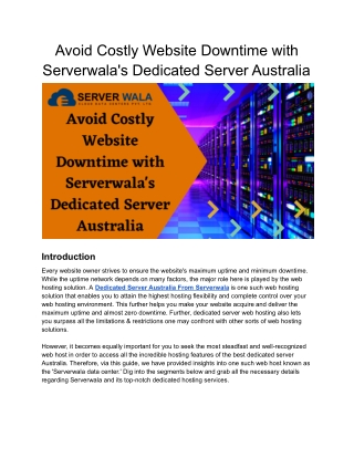 Avoid Costly Website Downtime with Serverwala's Dedicated Server Australia