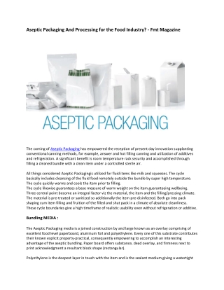Aseptic Packaging Fmt Magazine
