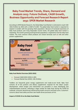 Baby Food Market Trends, Share, Demand and Analysis Research Report 2022-2032