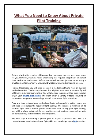 What You Need to Know About Private Pilot Training