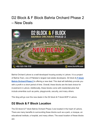 D2 Block _ F Block Bahria Orchard Phase 2 – New Deals