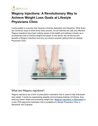 Wegovy Injections_ A Revolutionary Way to Achieve Weight Loss Goals at Lifestyle Physicians Clinic
