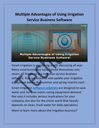 Multiple Advantages of Using Irrigation Service Business Software