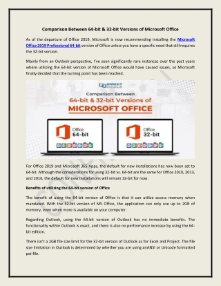 Comparison Between 64-bit & 32-bit Versions of Microsoft Office