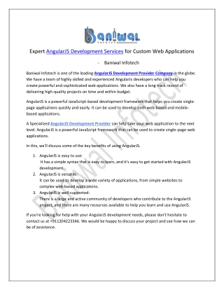 Professional AngularJS Services for Custom Web Applications - Baniwal Infotech