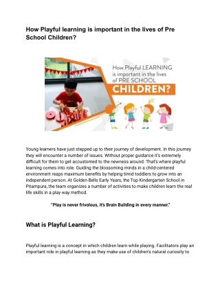 Golden Bells Early Years, Pre School Pitampura | Parenting Blog | Outcomes of Pl