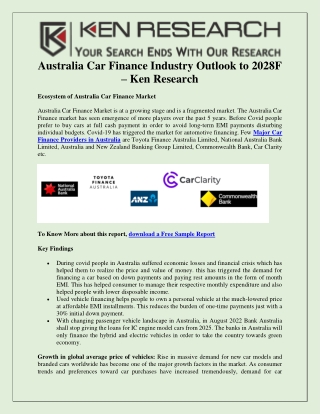 Australia Car Finance Industry Outlook to 2028F - Ken Research