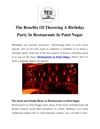 Restaurants in Patel Nagar Call-9911010904