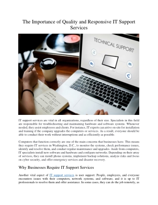 The Importance of Quality and Responsive IT Support Services