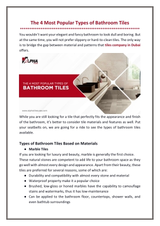 The 4 Most Popular Types of Bathroom Tiles