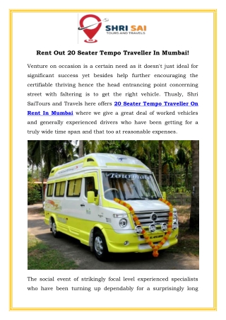 Rent Out 20 Seater Tempo Traveller InMumbai