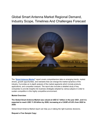 Global Smart Antenna Market Regional Demand, Industry Scope & Timelines