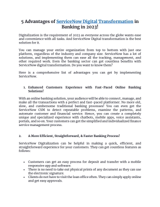 5 Advantages of ServiceNow Digital Transformation in Banking in 2023