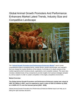 Global Animal Growth Promoters And Performance Enhancers Market Latest Trends