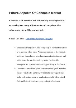 Future Aspects Of Cannabis Market