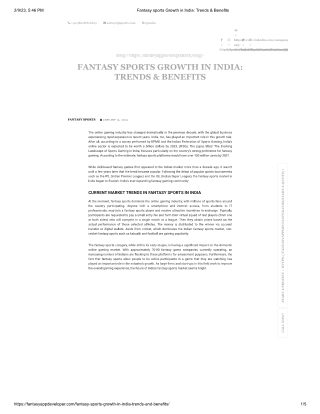 Fantasy sports Groth in india Trend and Benefits