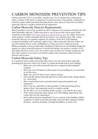 CARBON MONOXIDE PREVENTION TIPS