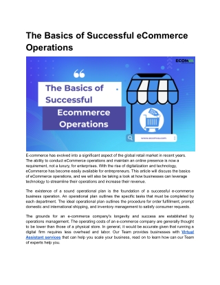 The Basics of Successful eCommerce Operations