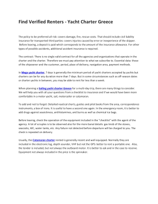 Find Verified Renters - Yacht Charter Greece