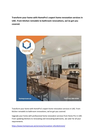 Transform your home with HomePro's expert home renovation services in UAE.