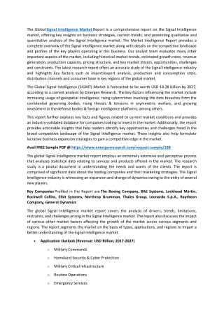 Signal Intelligence Market: A Study of the Current Status and Future Prospects