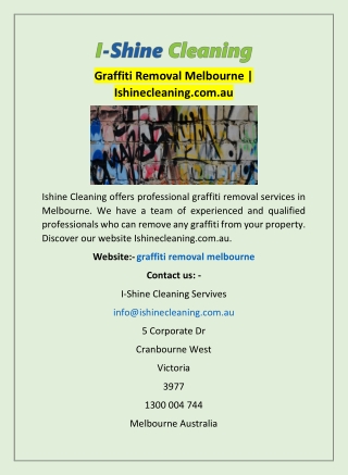 Graffiti Removal Melbourne | Ishinecleaning.com.au